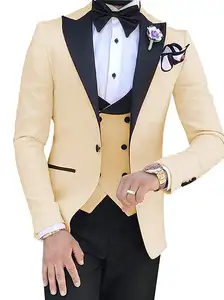 Pembe düğün çift göğüslü yelek damat parti ısmarlama erkek takım elbise 3 adet WPY019