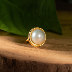 Bague en perle en acier inoxydable 316L plaqué or PVD, bijoux durables et résistants - Product Image 3