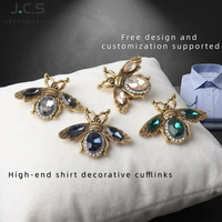 Boutons de manchette décoratifs en alliage de zinc électroplaqué, ornés de strass de luxe en forme d'abeille, pour chemises et vêtements