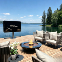 Table de feu circulaire élégante VALSE au bioéthanol pour extérieur – Décoration de terrasse haut de gamme, foyer à alcool pour patio et jardin