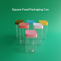Bocaux carrés transparents en PET avec couvercle pour aliments pour bébés, biscuits de poisson, bonbons et conserves alimentaires