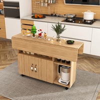 Îlot de cuisine mobile avec plateau rabattable, chariot de cuisine roulant avec armoire de rangement, étagères ouvertes, table à manger sur roulettes pour la maison