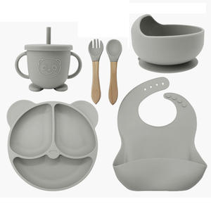 어린이용 실리콘 팬더 귀 모양 식판 세트(턱받이, 보조 그릇, 흡착식 컵 포함)-신선하고 심플한 디자인 TW-HL06 - Product Image 5