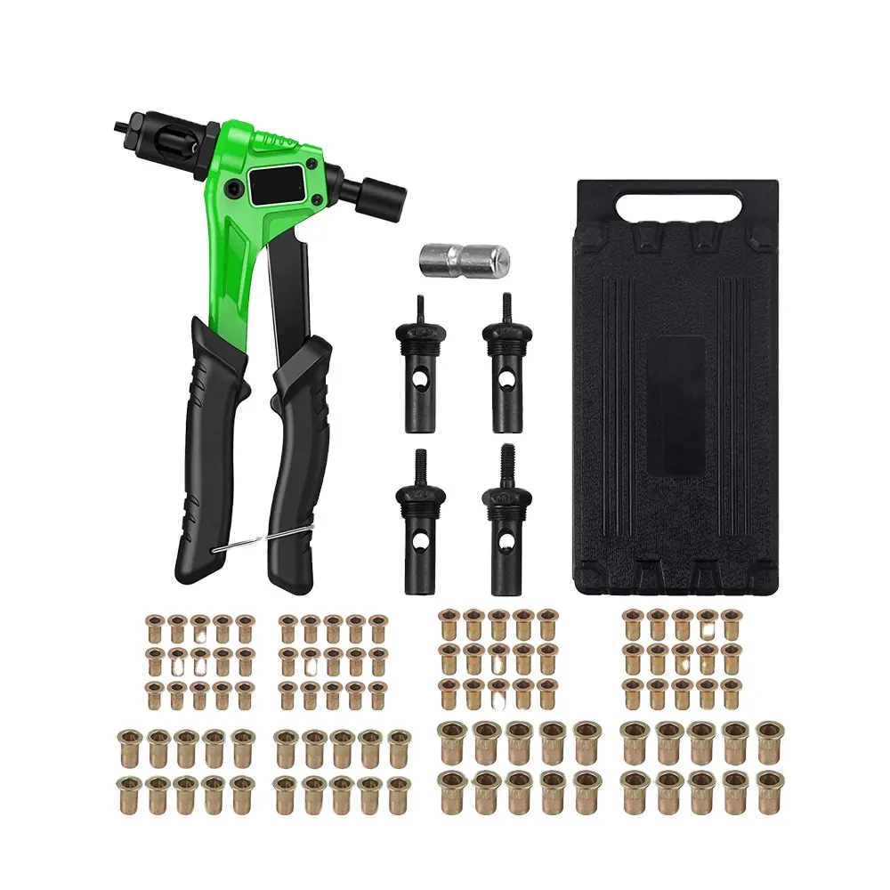 8" Hand Rivet Nut Gun Heavy Duty Hand Riveter Kit Tools with M3 M4 M5 M6 100pcs Rivet Nut and with a Rugged