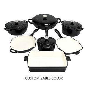 Ensemble de 11 ustensiles de cuisson modernes en fonte à induction, compatibles <span class=keywords><strong>four</strong></span>, avec revêtement émaillé, comprenant une <span class=keywords><strong>cocotte</strong></span> et un plat de service - Product Image 5