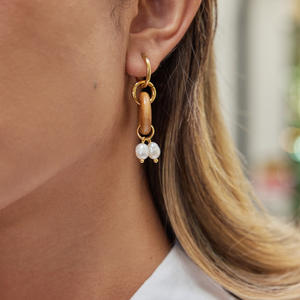 Boucles d'oreilles pendantes en bois avec pompon en perles d'eau douce rétro <span class=keywords><strong>Jing</strong></span> Qiao Designer, luxe léger, acier inoxydable de haute qualité, automne-hiver - Product Image 3