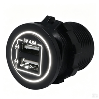 Adaptateur chargeur USB pour voiture 12V 24V, double port de sortie, 2,4A chacun, lumière LED blanche, prise de charge rapide pour bateau, marine