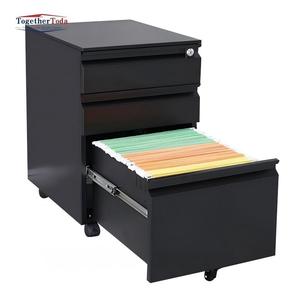 Meuble de rangement métallique mobile pour bureau, avec 3 tiroirs, pieds flexibles, noir - Product Image 6