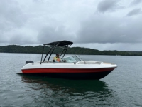 Bateau en fibre de verre avec pare-brise, auvent bimini, coque en V profond, yacht rapide avec moteur hors-bord Mercury 150 CV, bateau rapide pour passagers