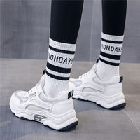 Sepatu Sneaker Wanita Kasual untuk Jalan-Jalan, Musim Panas dan Gugur, Ringan, Bernapas, Bahan Jaring Reflektif, Model Tebal, Meningkatkan Tinggi Badan