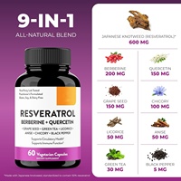 Capsules de Mélange de Resvératrol Entièrement Naturel 9-en-1 OEM d'Usine pour Nettoyage Intestinal et Antioxydant, avec Berbérine et Quercétine, 60 Capsules/Flacon pour Adultes