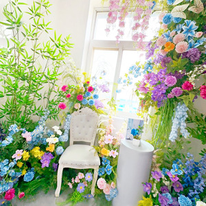 Décoration murale florale en soie Monet Garden, arrangement floral fait main rond pour mariage, hall et photographie - Product Image 4