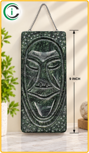 Masque tribal en marbre vert CCI à suspendre au mur, sculpture de visage en pierre sculptée de 9 pouces, finition élégante pour la décoration intérieure de la maison, du bureau ou de l'hôtel - Product Image 3