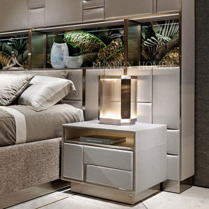 イタリアの高級デザインの寝室セットモダンな木製家具布張りのベッドダブルベッドレザーヘッドボードキングサイズベッドルームセット - Product Image 4