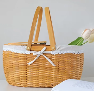 Panier de pique-nique en osier tissé à la main portable nouvelle conception pour panier de rangement de pique-niques en plein air - Product Image 5