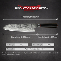 Couteau Santoku professionnel en acier damas 7.5 pouces, 73 couches, couteau Santoku noir G10