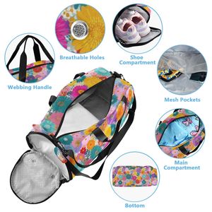 Sac de voyage en polyester à motif floral australien avec fermeture éclair, grande capacité, pour filles et enfants, compartiment pour chaussures de sport et de danse - Product Image 6