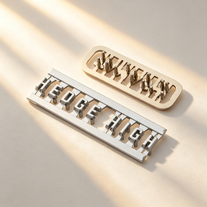 Étiquettes de vêtements en alliage de zinc, ovales et rectangulaires, logo en relief personnalisable, lavables, étiquette principale découpée au laser pour vêtements - Product Image 3