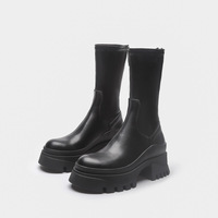 Bottines à talon épais et plateforme pour femme, en cuir noir, style fashion