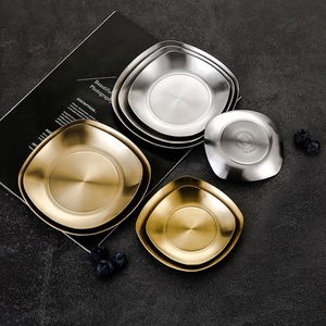 Корейская Золотая квадратная неглубокая обеденная тарелка, Горячая нержавеющая сталь, коммерческие кухонные принадлежности для барбекю для вечеринок, блюдо кимчи - Product Image 6