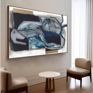 Pintura al Óleo Abstracta Moderna en Azul y Negro, Pintada a Mano, sin Marco, Arte en Lienzo para Decoración de Cocina y Comedor - Product Image 5