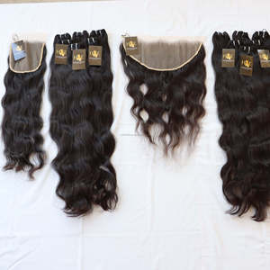 Cuticule de vison brut vietnamien alignée cheveux humains vierges cheveux indiens bruts faisceaux raides bouclés avec fermeture frontale en dentelle - Product Image 1