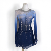 Robe de patinage et de danse dégradé bleu, manches longues en maille, dos croisé à nouer avec strass, pour enfants et adultes, compétition et performance