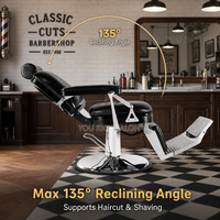 Fauteuil de Barbier Vintage Robuste pour Hommes, Fauteuil de Salon Noir Chromé Inclinable avec Grande Pompe, Approvisionnement Direct Usine