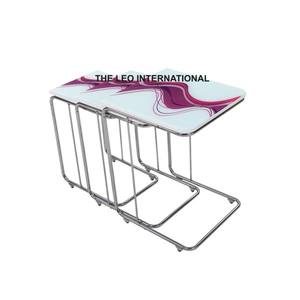 Ensemble de 3 tables basses carrées modernes pour salon, structure en métal inoxydable, métal léger - Product Image 1