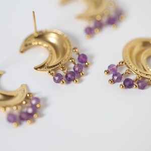 Pendientes de Cristal de Amatista Púrpura Natural de Alta Gama, Resistentes al Agua, con Cristales de Luna Grandes y Acabado en Acero Inoxidable - Product Image 6