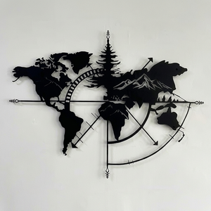 Décoration murale en métal de la carte du monde, découpe laser, design minimaliste, forme irrégulière, faite à la main, pour la maison ou le bureau, à suspendre au mur - Product Image 2