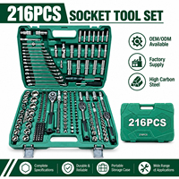 Kit d'outils mécaniques 216 pièces avec douilles 1/4, 3/8, 1/2, clé à cliquet, clé à molette, embouts de tournevis, pour réparation automobile, fabrication OEM