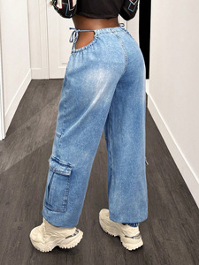 Jeans cargo pour femmes de style européen et américain Y2K, coupe ample, pantalon en denim décontracté, streetwear tendance et polyvalent pour femmes - Product Image 3