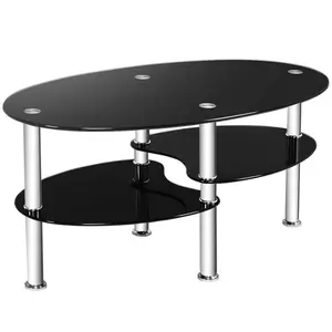 hot sale modern style glass round coffee table on steel wheels
