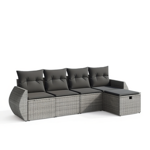 Set Divano da Giardino Modulare in Polyrattan Grigio, Arredamento da Esterno Moderno con Pouf Contenitore Incluso - Product Image 1