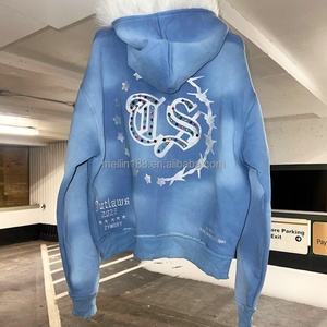 Fabricant de sweats à capuche en fourrure, broderie personnalisée en strass, sweat à capuche zippé pour homme, surdimensionné, épais, effet délavé au soleil, 420 g/m² - Product Image 3
