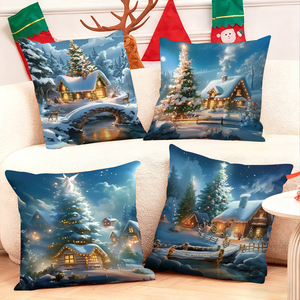 Pemandangan desa Natal yang nyaman pada bantal hias untuk dekorasi rumah yang meriah - Product Image 1