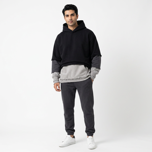 Automne haute rue manches exposées doigt à capuche poids lourd à capuche lavé rétro surdimensionné sweats à capuche - Product Image 1