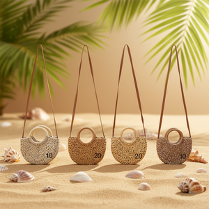 Piccola borsa a tracolla semicircolare in carta intrecciata 26x23 cm per donna, stile estivo da spiaggia - Product Image 2