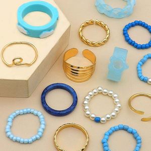 12Pcs/Set Bohemia Finger Jewelry Alloy 18K Gold Plated <b>Adjustable</b> <b>Ring</b> Set with Pearl Pentagram Beads for Women Fashion Colorful - Product Image 4