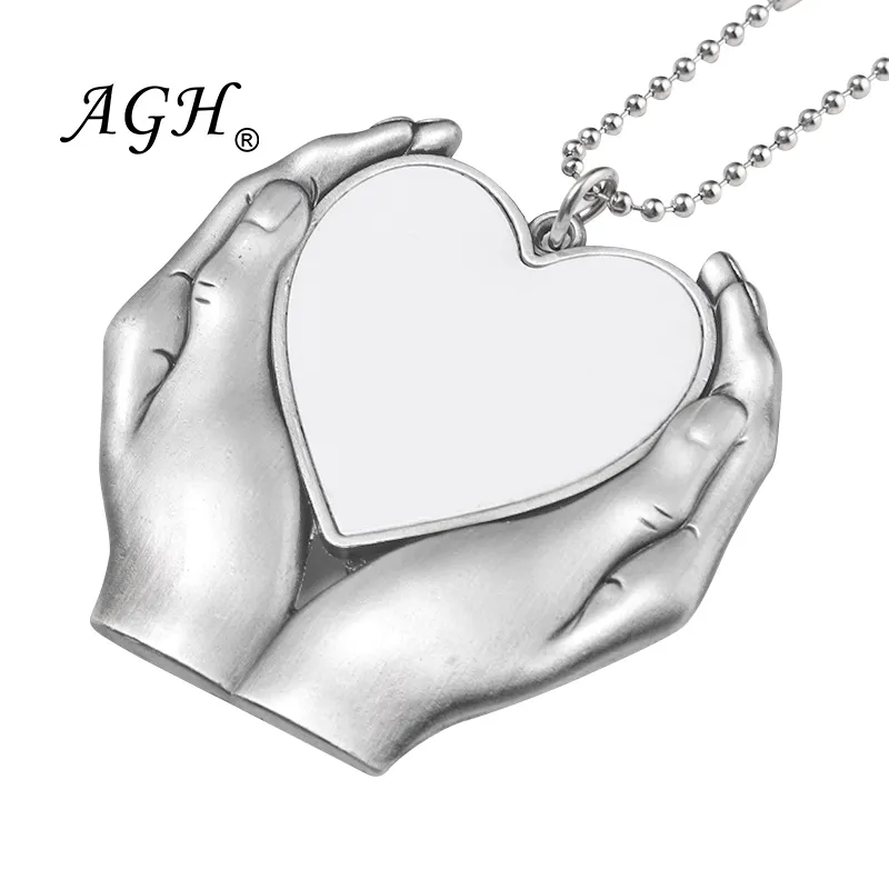 AGH China USA warehouse New design Metal Hand Grip heart shape sublimation blanks jewelry Pendants for sublimation printing