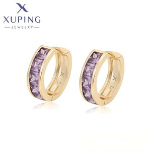 X001110825 <span class=keywords><strong>XUPING</strong></span> Pendientes al por Mayor, Bañados en Oro de 14K, con Circonitas Púrpuras, Tipo Huggie, Elegantes y Delicados, Joyería de Moda para Mujer - Product Image 1