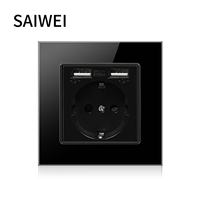 Prise murale industrielle standard européenne 86 mm, utilisation en hôtel, en serre, décoration, USB de type C, série L, classe A, verre trempé solide, haute qualité