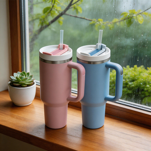 Gobelet isotherme de voyage en acier inoxydable à double paroi de 40 oz, style moderne, avec couvercle et poignée, modèle H2.0, très populaire - Product Image 5