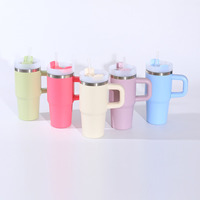 Vente en gros de gobelets isothermes en acier inoxydable 304 de grande capacité de 14 oz avec poignée, gobelet de voiture, paille, bouteille sous vide pour cadeaux d'affaires