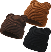 Bonnet bébé mignon en tricot côtelé 100 % acrylique avec oreilles d'ours pour nourrissons, tout-petits, garçons et filles – Bonnet doux pour l'hiver
