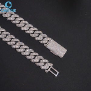 Collar de eslabones cubanos de plata de ley 925 maciza con moissanita, ancho personalizado, venta al por mayor mundial directa de fábrica para minoristas de joyería - Product Image 4