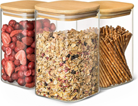 Conteneur de stockage en verre borosilicate multi-capacités avec couvercle hermétique en bambou, écologique, compatible lave-vaisselle, chauffable, pour café (vente en gros)