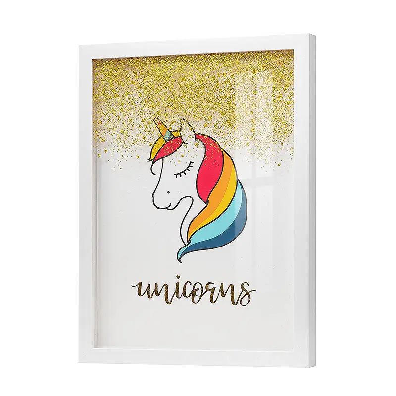 Cheap Canvas Unicorn Painting Studio Decor Picture Frames Golden Hanging Wall Flat Frame Art for Kids Room