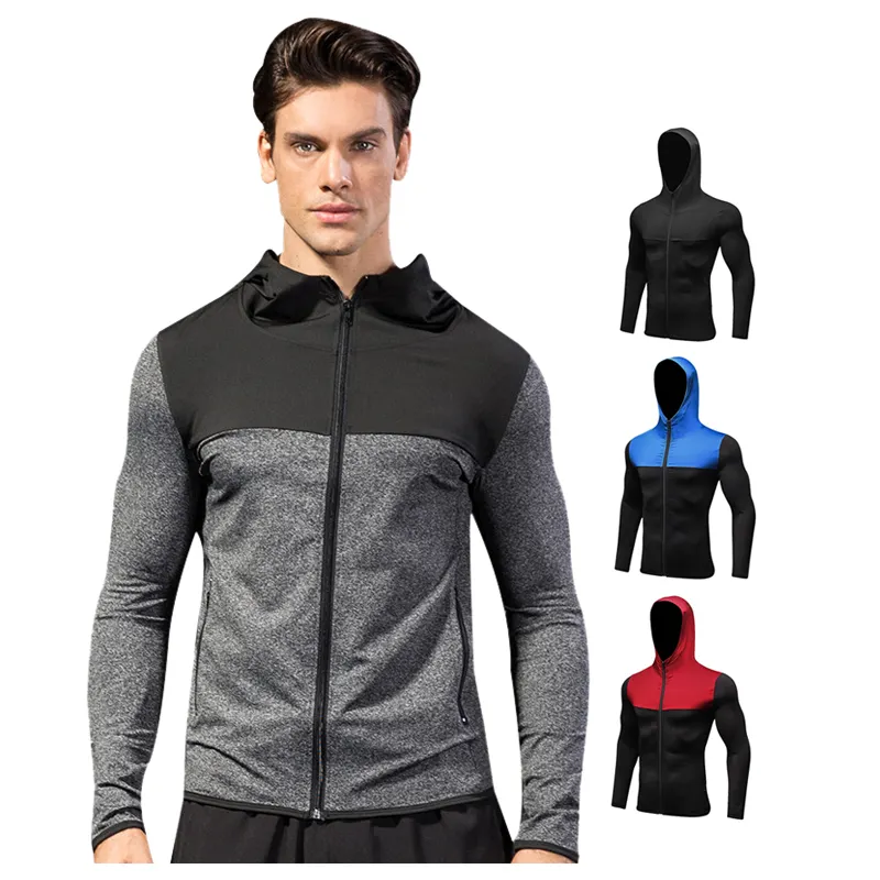 Fashion men's solid spring plain zipped up hoodies gym training wind breaker coat sport running jacket